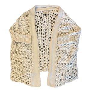 Lucky Brand Crochet Open Cardigan, Long, Cream, Size Medium